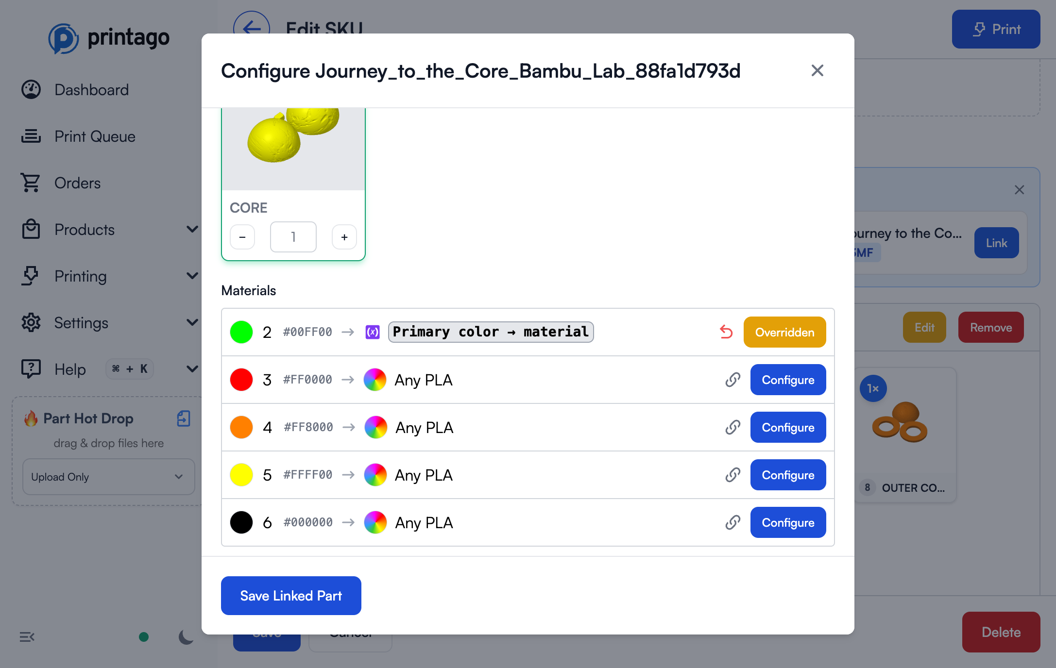 3MF color slot configured with variant property override
