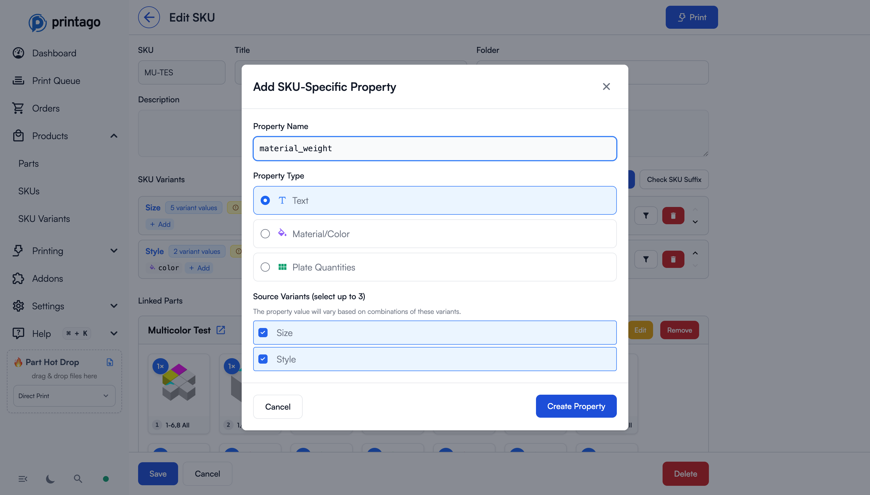 Creating a compound property with two source variants