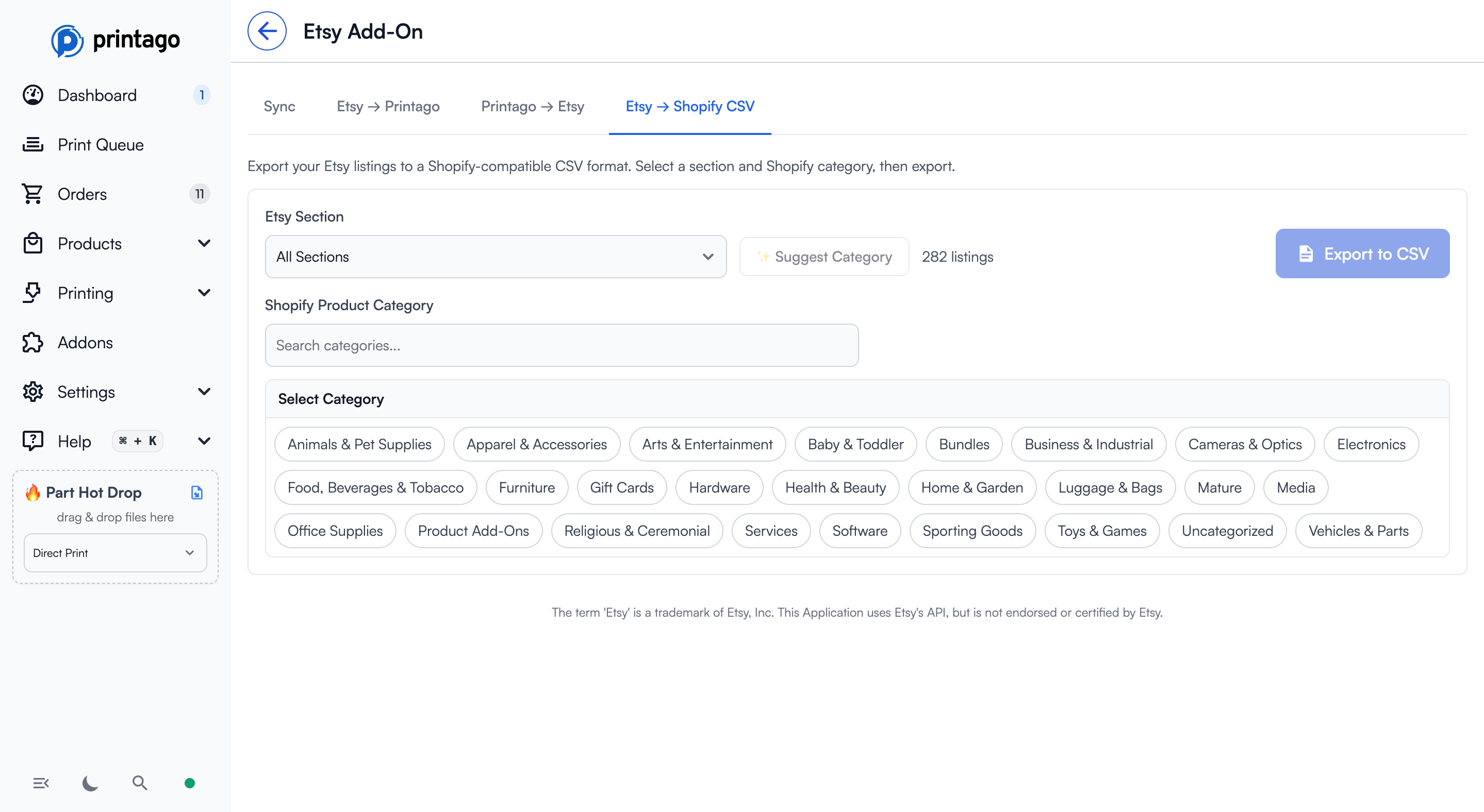 Etsy to Shopify CSV Tab