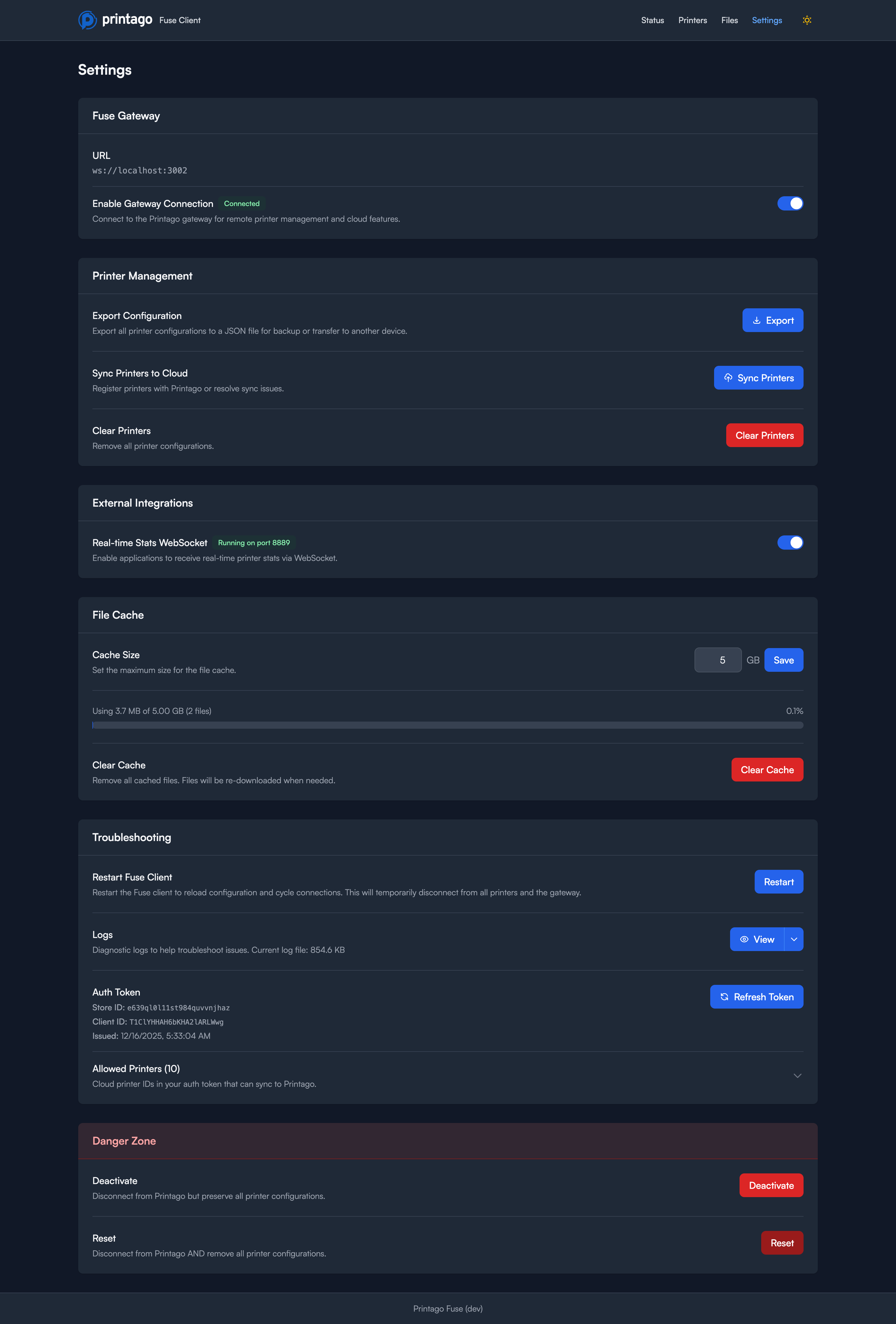 Settings Page