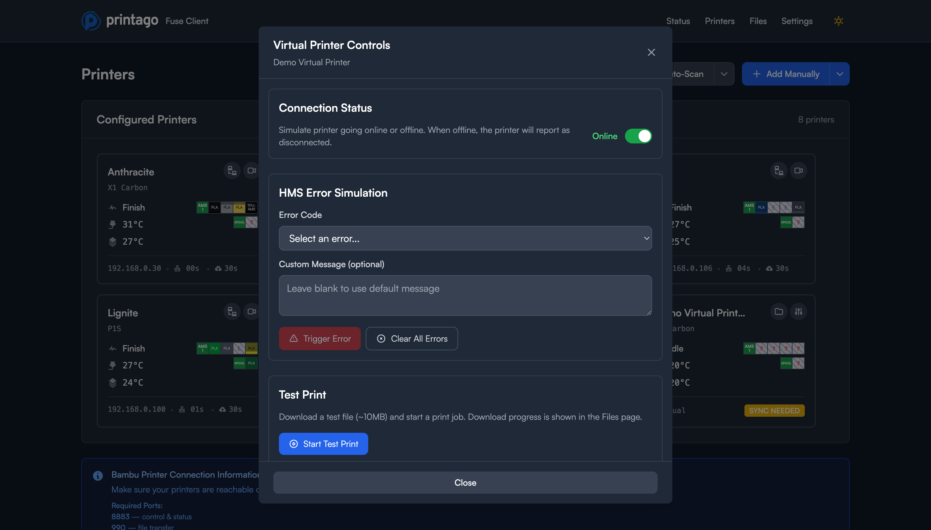 Virtual Printer Controls