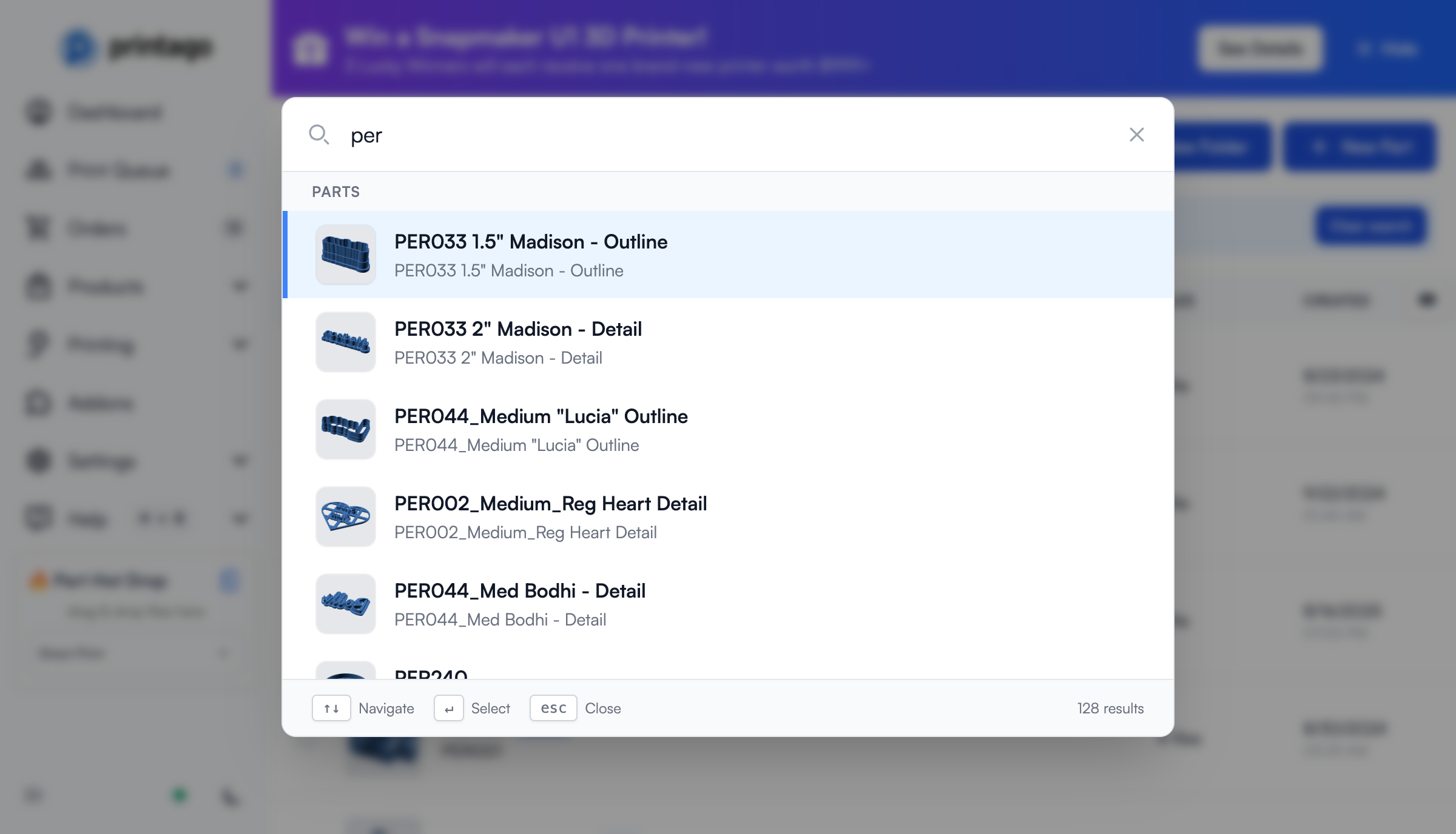 Global search filtering parts by search term