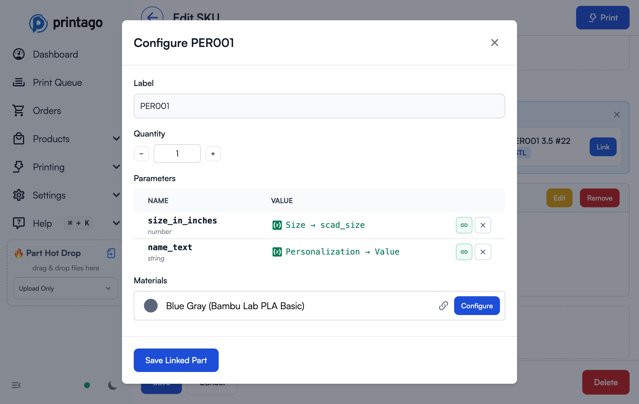 OpenSCAD parameters linked to variant properties