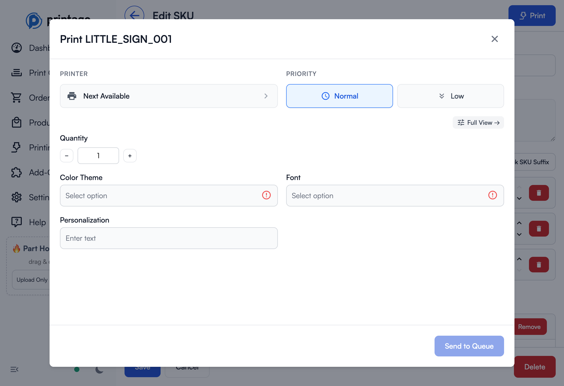 Print dialog showing Options View