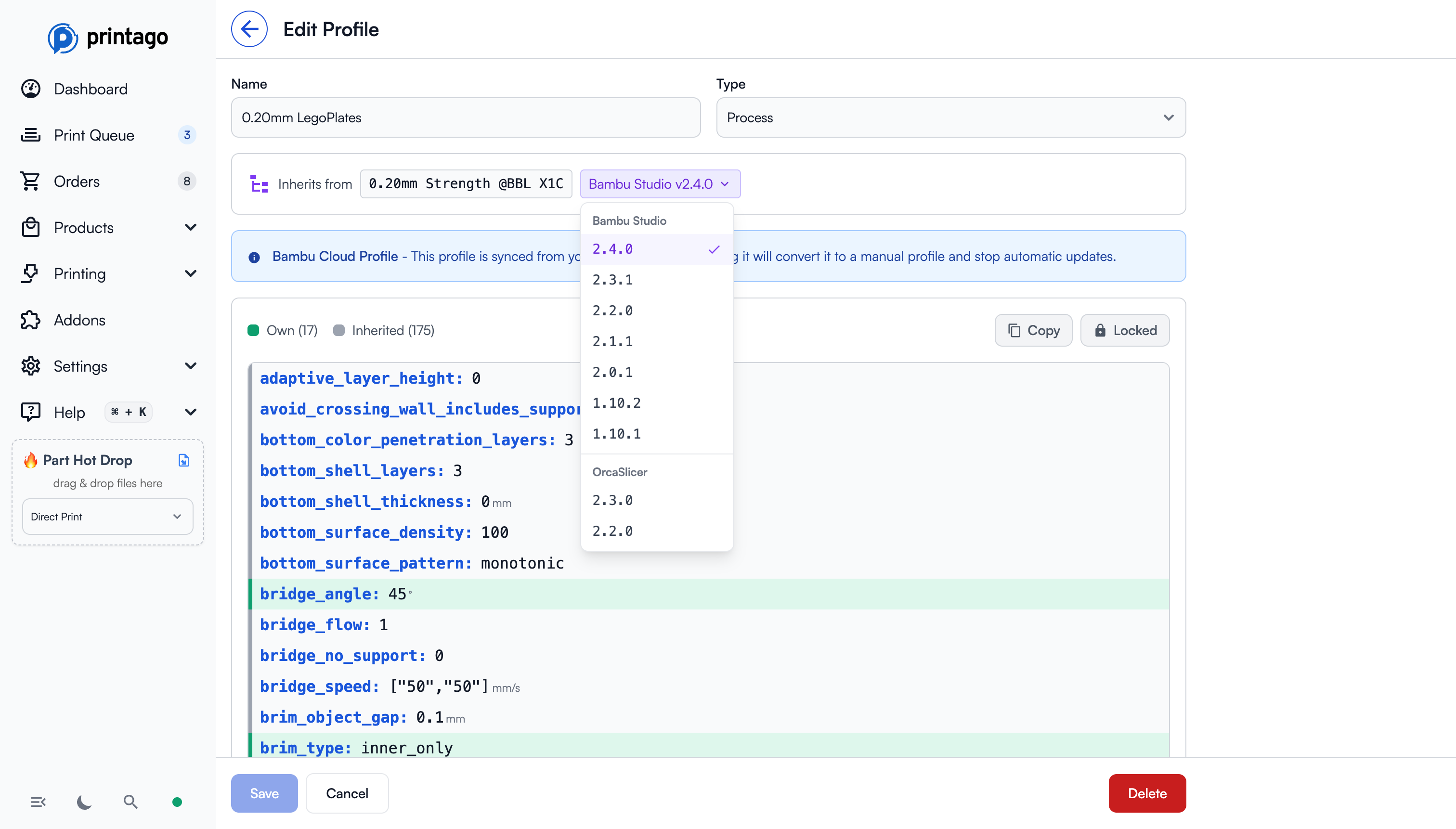 Profile Version Dropdown