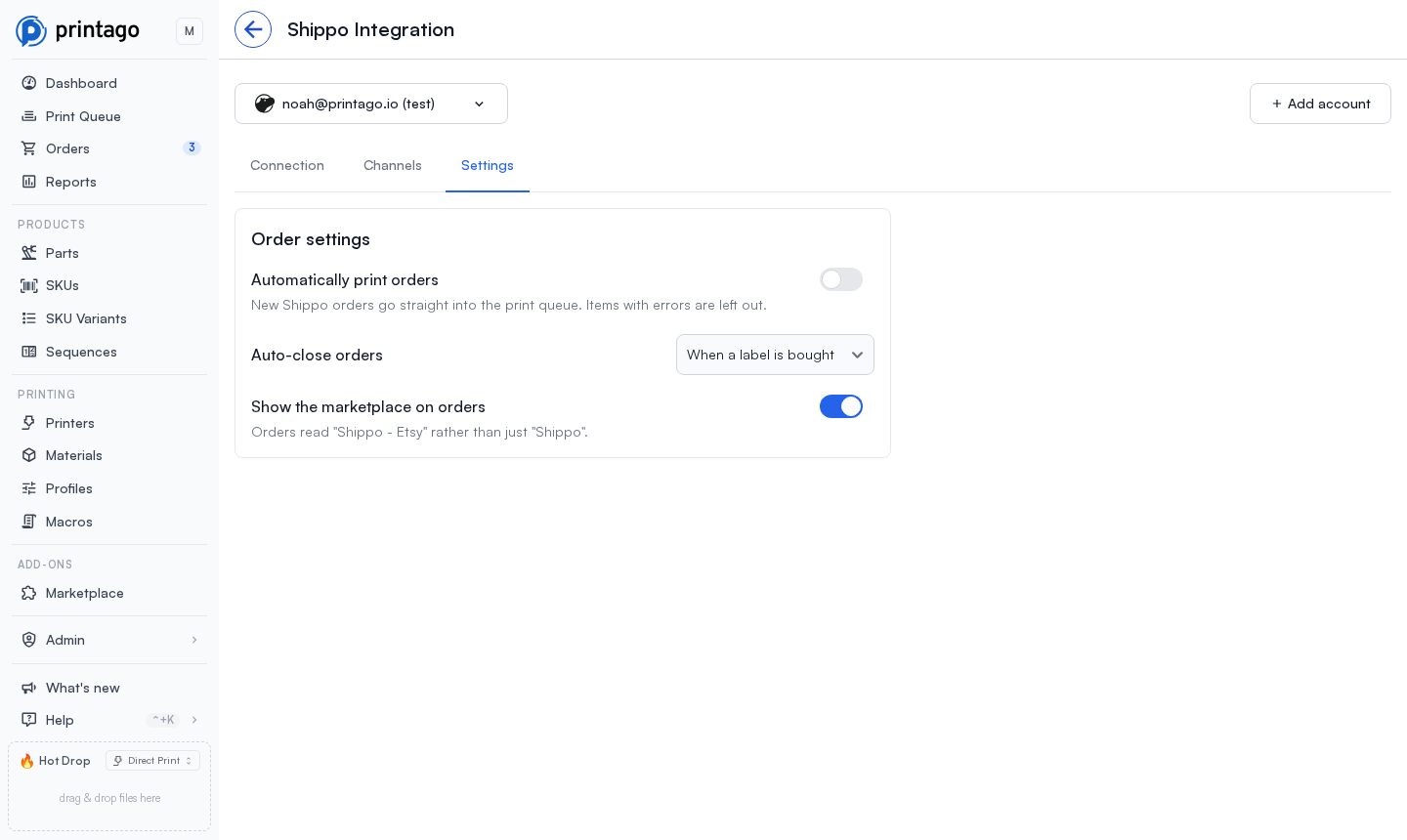 Shippo Settings tab