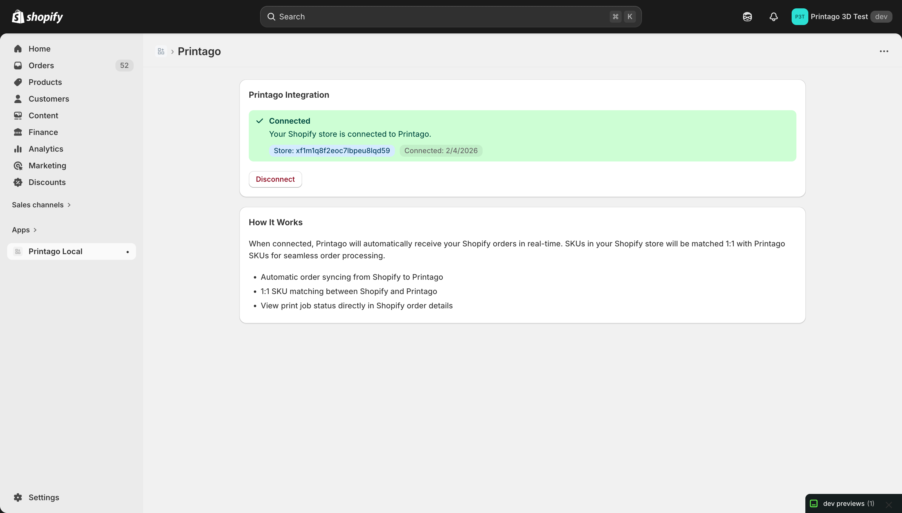 Shopify app connected