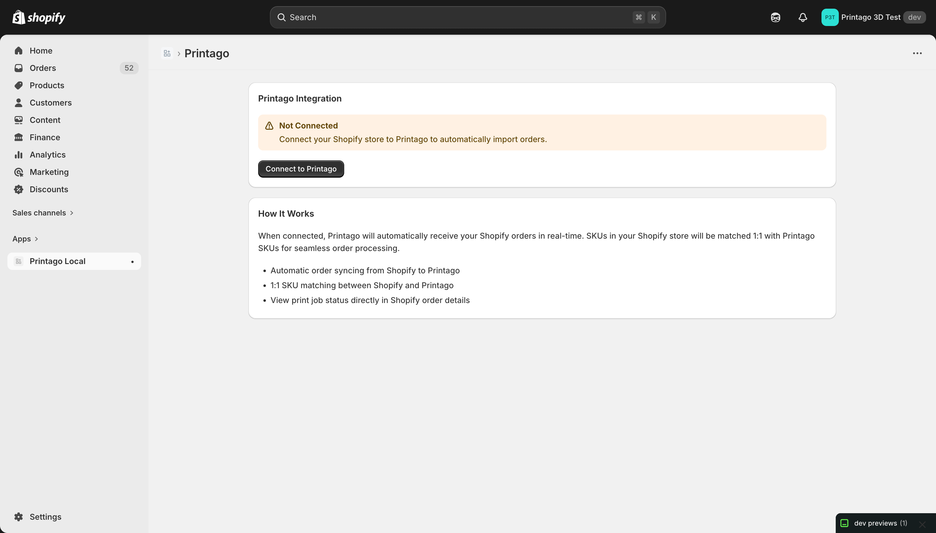 Shopify app not connected