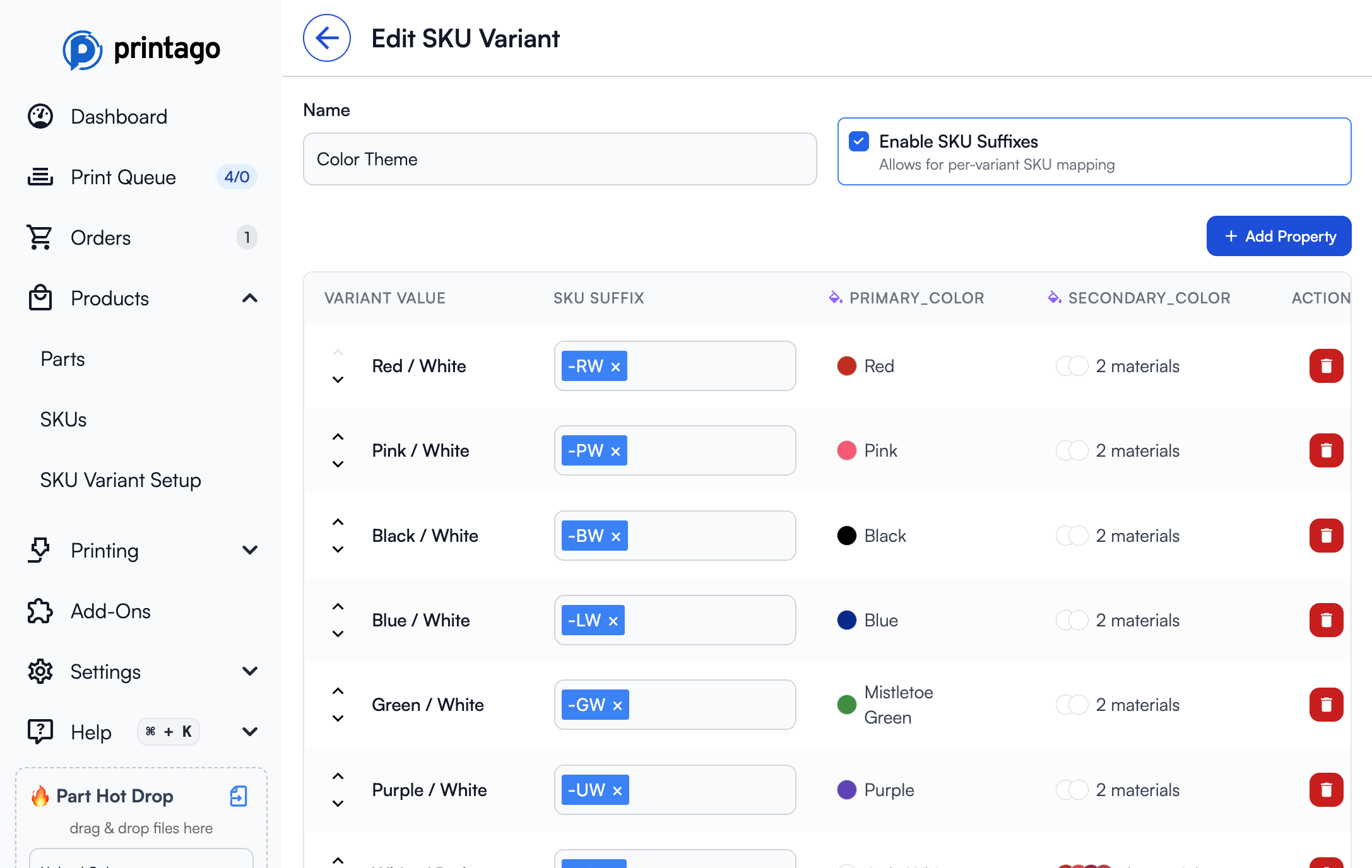 SKU Variant with suffixes configured