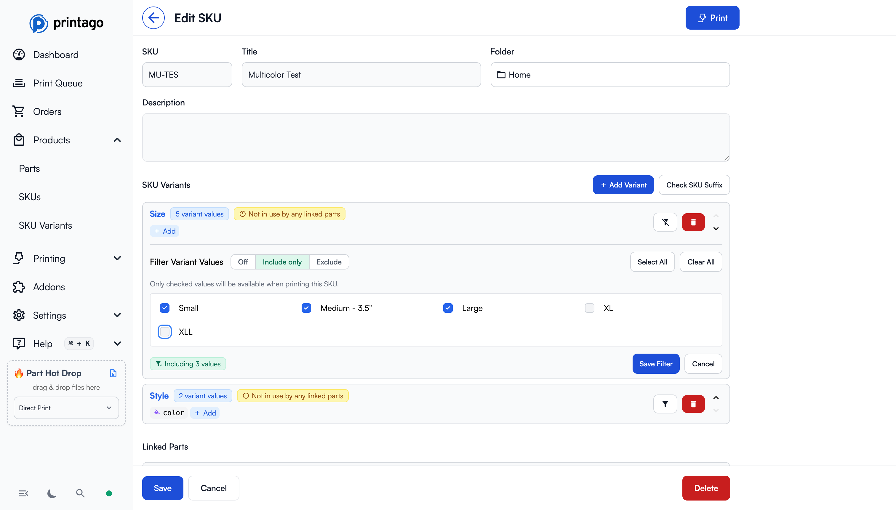 Variant filter with Include mode active