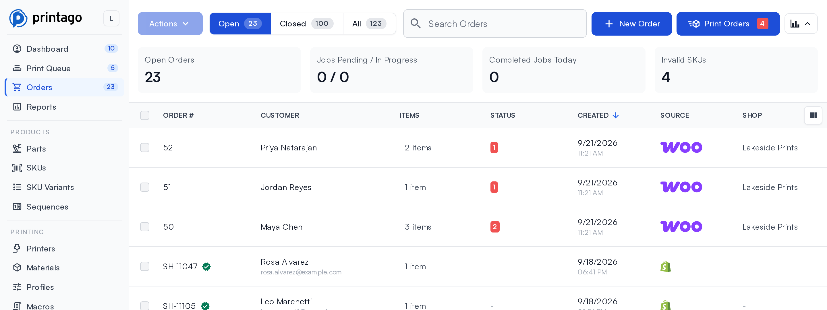 Orders page showing WooCommerce orders