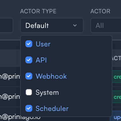 Actor Type multi-select dropdown