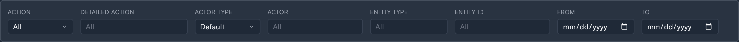 Audit log filter bar