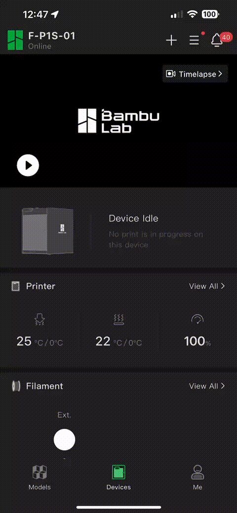 Using Bambu Handy mobile app to downgrade firmware