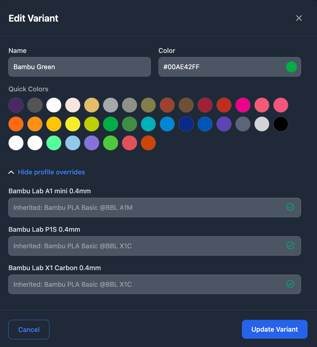 Material Variant Override