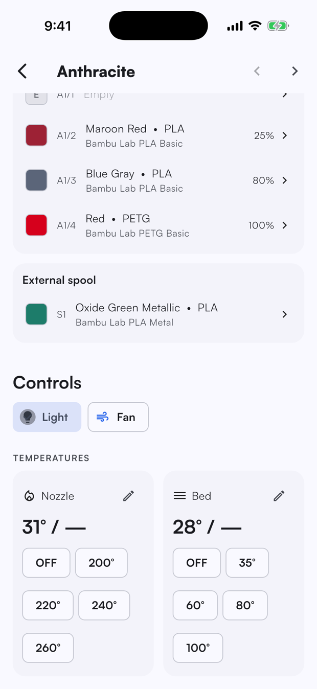 Printer controls and temperatures