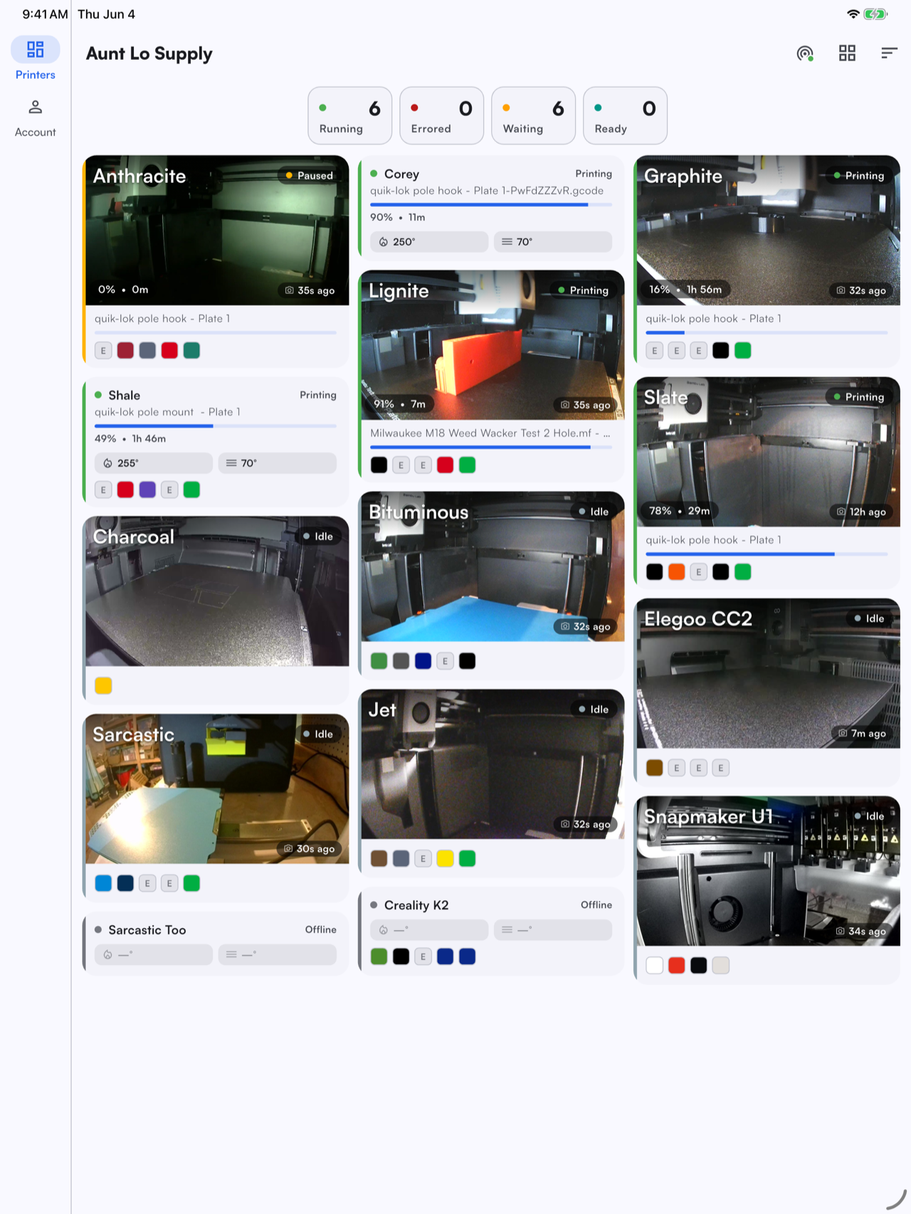 Tablet dashboard with multi-column camera grid and navigation rail