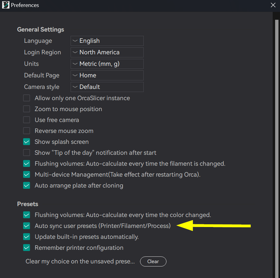 Orca Sync Preferences