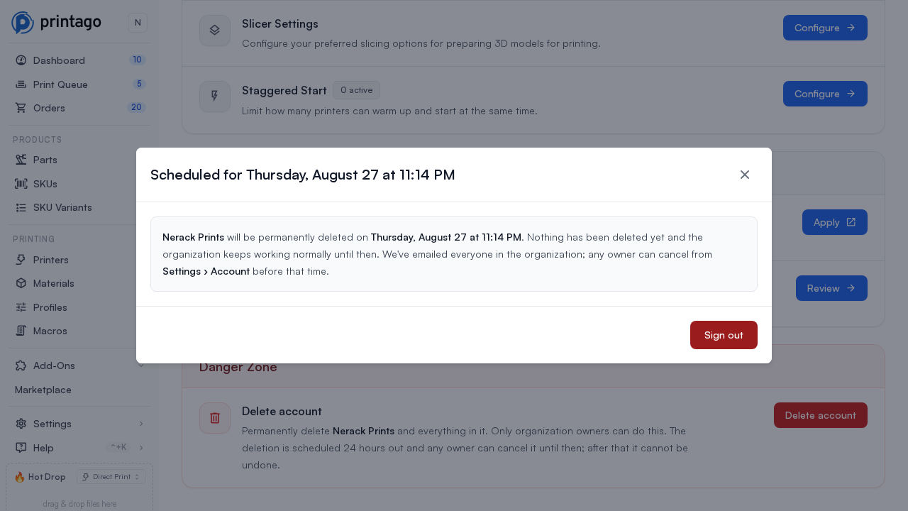 The dialog confirming the date the deletion is scheduled for