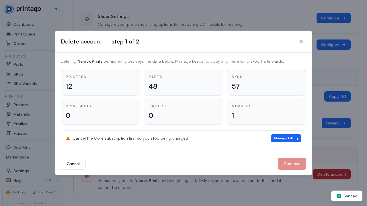 Delete account blocked by an active Core subscription