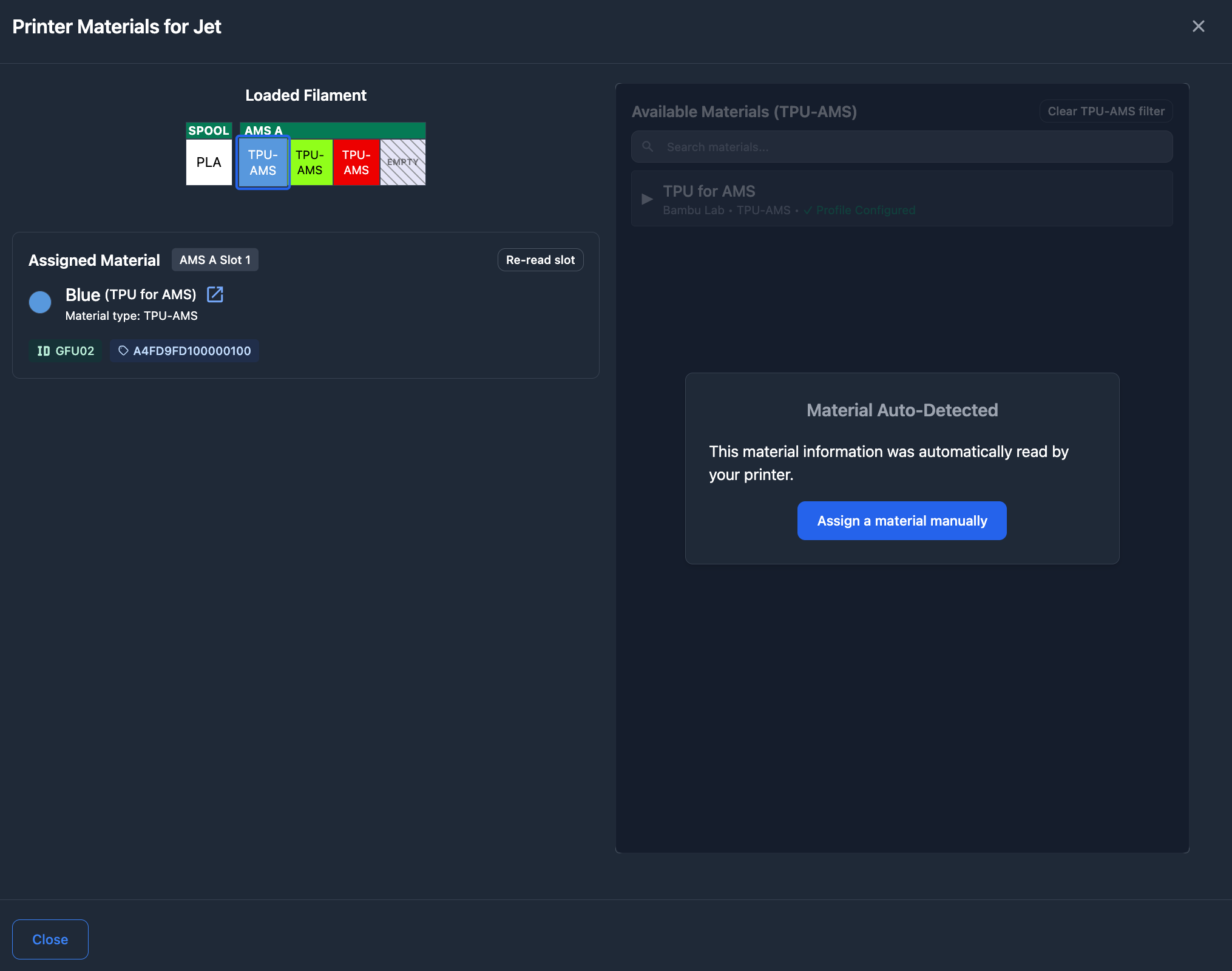 Material assignment window