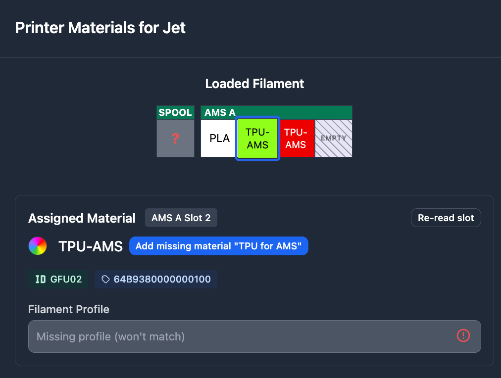 Add missing material button