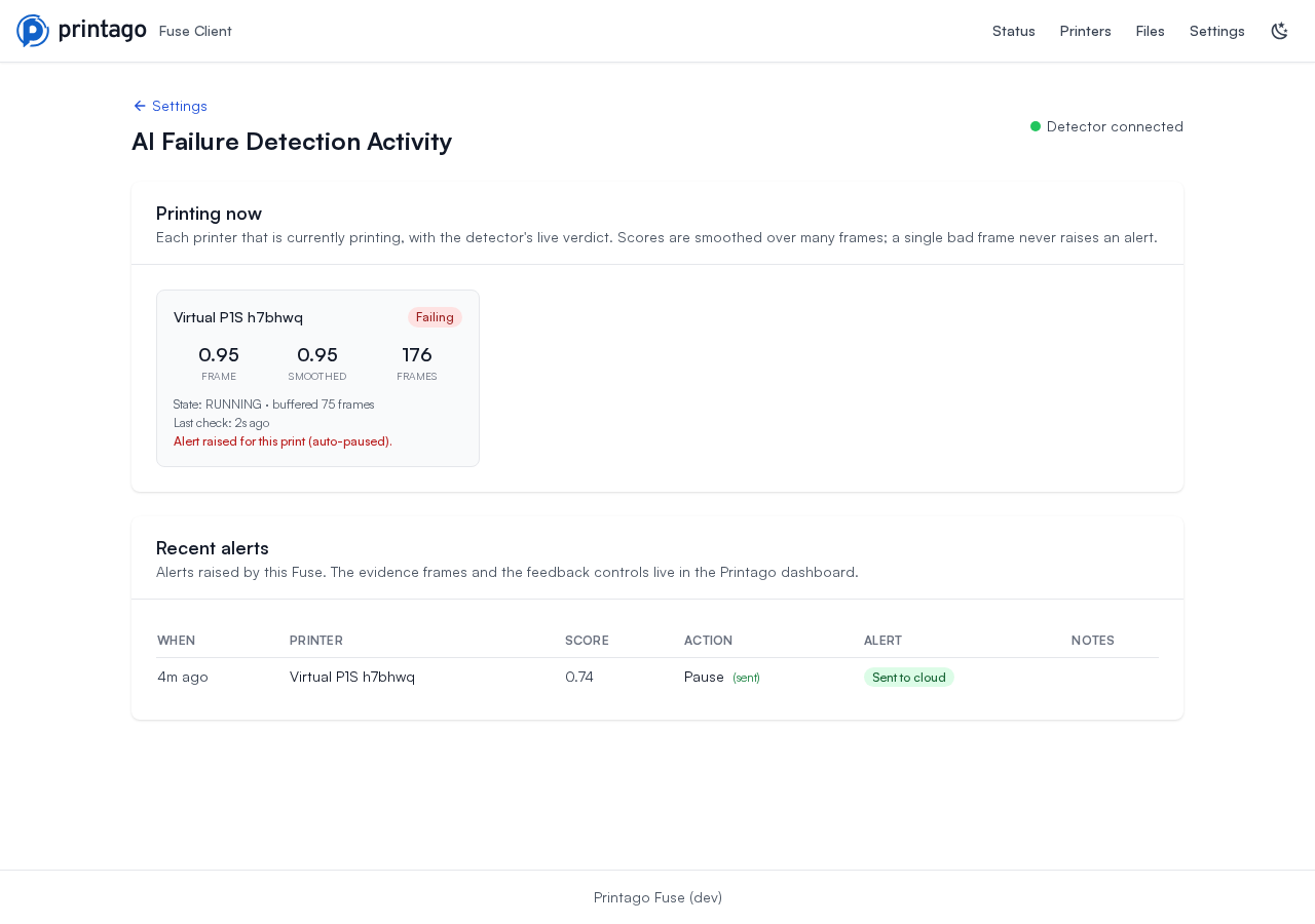 The AI Failure Detection activity page in Fuse